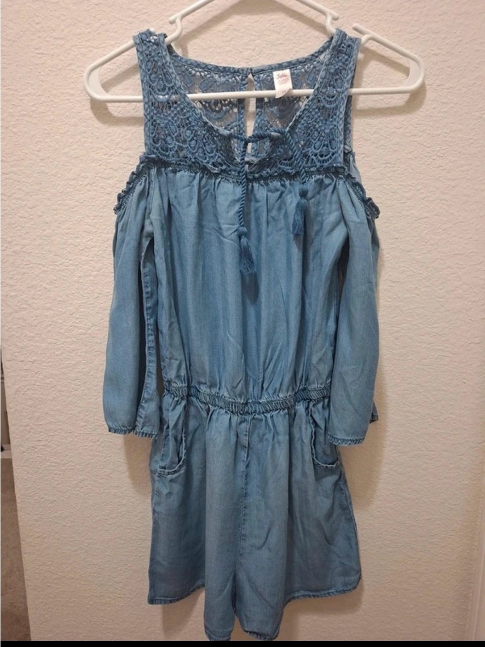 Justice Light Blue Chambray Cold-Shoulder One-Piece